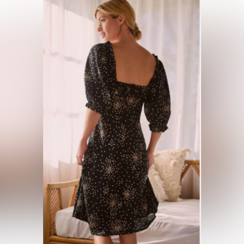 Anthropologie Black and White Heart Pattern Empire Waist Dress - Picture 2 of 16